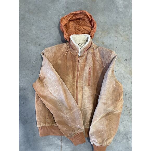 Vtg Suede Leather Bermans Sherpa Lined Mountain Western Rancher Coat Mens 44‎ - Picture 2 of 5